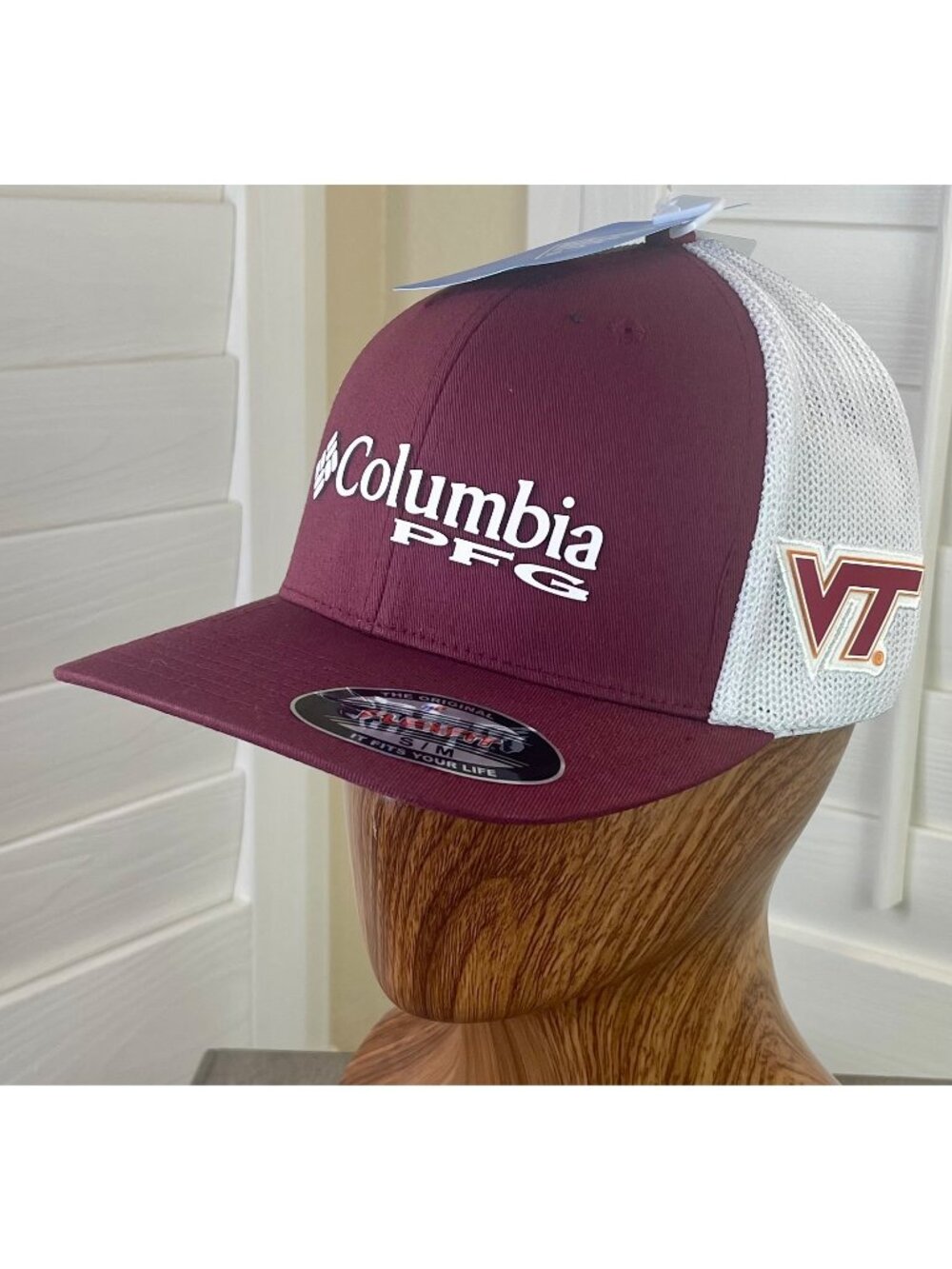 Columbia PFG NCAA Virginia Tech Hokies FlexFit Mesh Baseball Hat Size S/M - NWT
